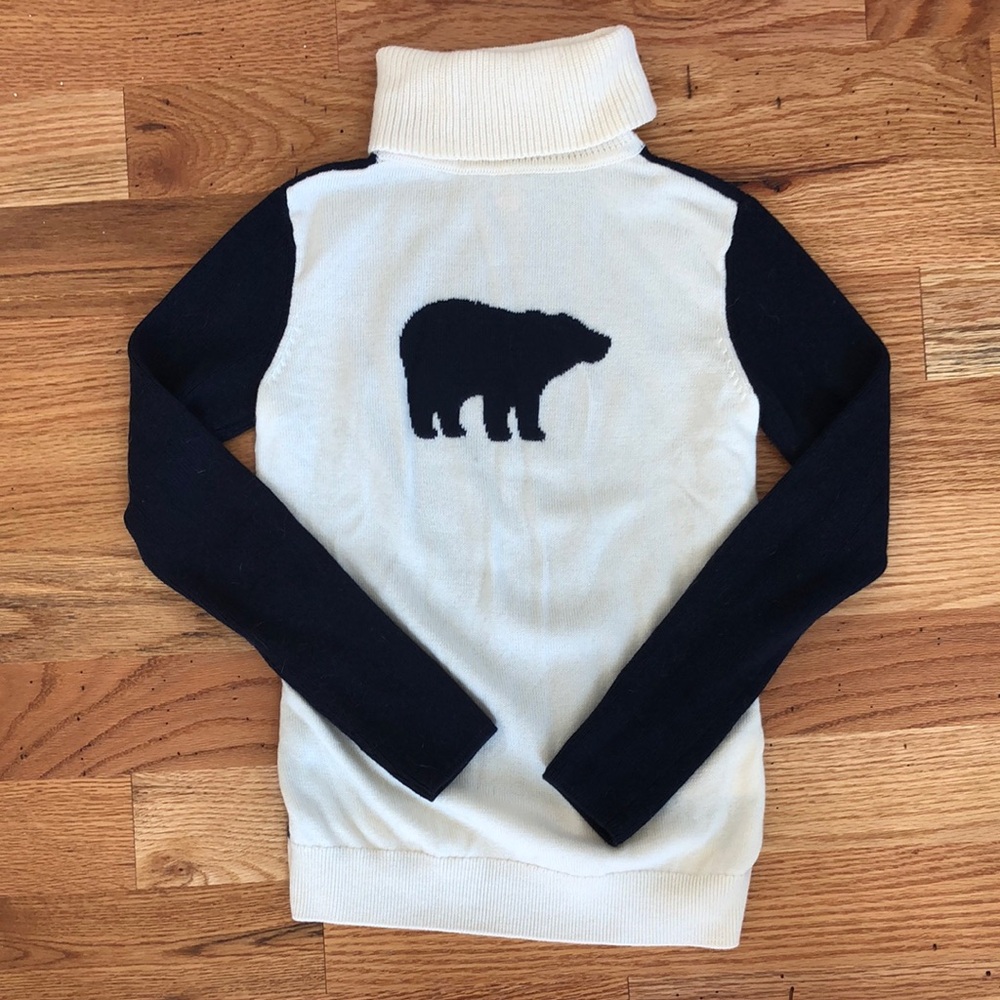 Perfect Moment Wool Navy and White Turtleneck Bear Sweater - Picture 1 of 8